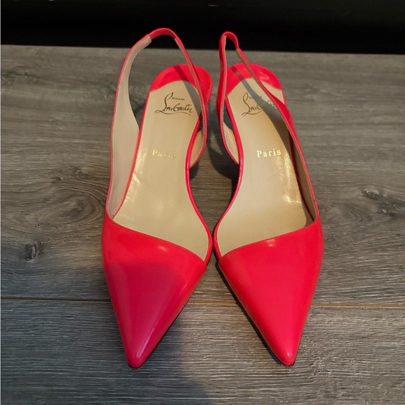 Christian Louboutin Shoes - Christian Louboutin Pink Patent Slingback Pointed-Toe Flats. Never worn.